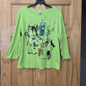 Vibrant Lime Cat Print Long Sleeve Tee